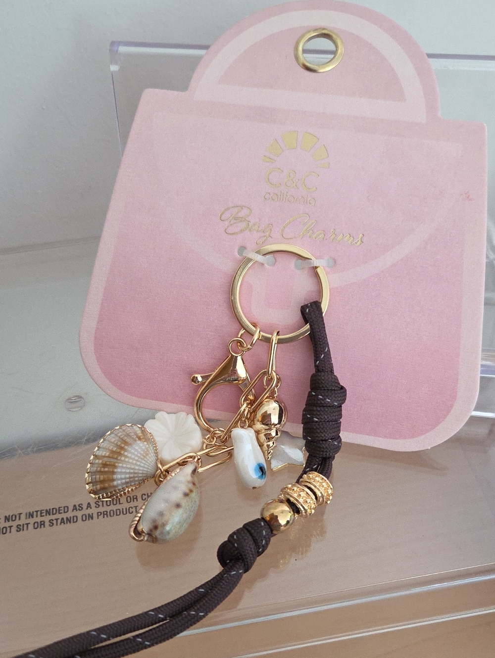 C&C NWT gold Tone Bag Charm/keyring, with Shell Accents